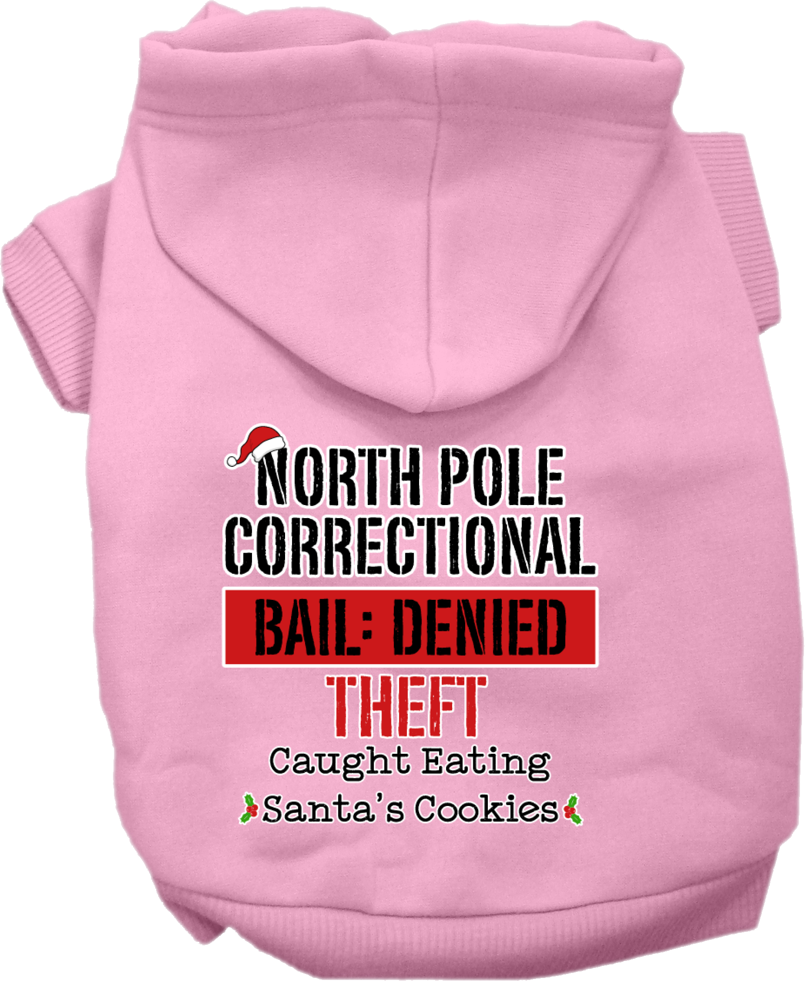 North Pole Correctional Screen Print Dog Hoodie Light Pink Size 6X